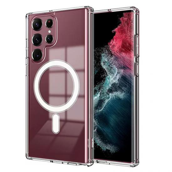 Galaxy Uyumlu S22 Ultra Kılıf Tuhatu M-safe Şarj Özellikli Şeffaf Sert PC Tuhatu Embos Kapak