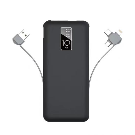 Zore PW-05 Hızlı Şarj Led Göstergeli Micro Lightning Type-C Kablolu Taşınabilir Powerbank 10000mAh-Siyah