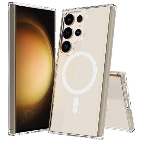Galaxy Uyumlu S24 Ultra Kılıf M-safe Şarj Özellikli Şeffaf Sert PC Tuhatu Embos Kapak