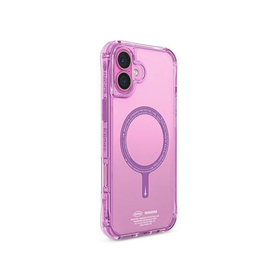 iPhone Uyumlu 16 Kılıf Magsafe Şarj Özellikli Şeffaf Airbag Tasarımlı Skinarma Saido Kapak-Pembe