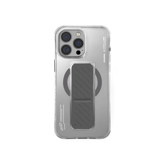 iPhone Uyumlu 16 Pro Max Kılıf Magsafe Şarj Özellikli Teknoloji Desenli Standlı Skinarma Axon Kapak-Titanyum