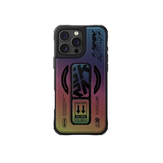 iPhone Uyumlu 16 Pro Max Kılıf Magsafe Şarj Özellikli Holografik Tasarımlı Standlı Deri Görünümlü Skinarma Kira Kobai Kapak